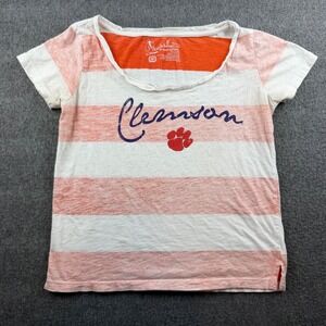 Pressbox T-Shirt Women Medium Orange Striped Clemson Tigers NCAA Scoop Neck